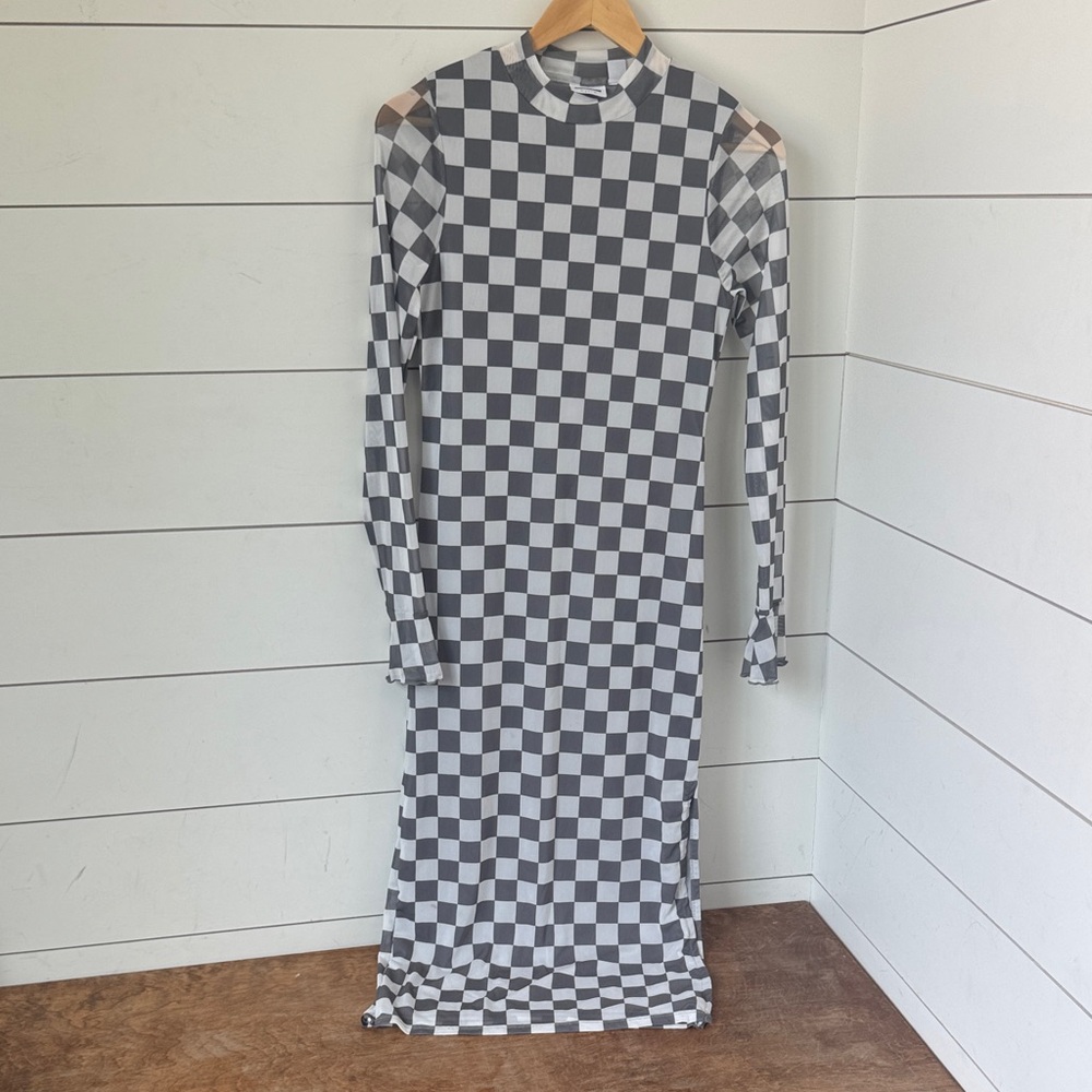 Checkered Long Sleeve Dress